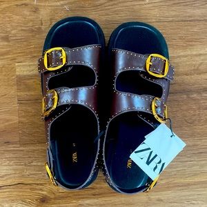 Zara leather gold buckle sandals